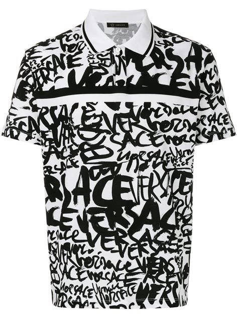 Versace Versus Black & White Graffiti Polo Shirt 